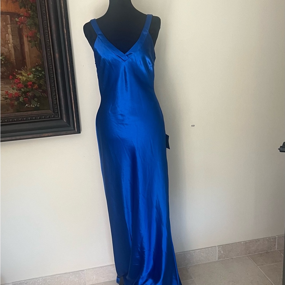 Lulus cross back royal blue satin (nwt) maxi dress